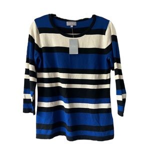 NWT Laura size medium blue, white and black striped women’s sweater